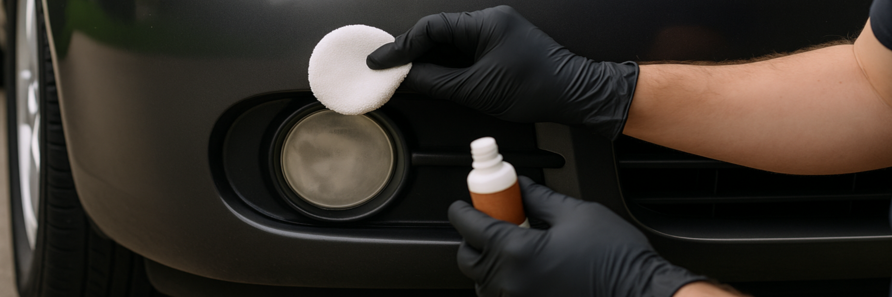 Cloudy fog lights before restoration